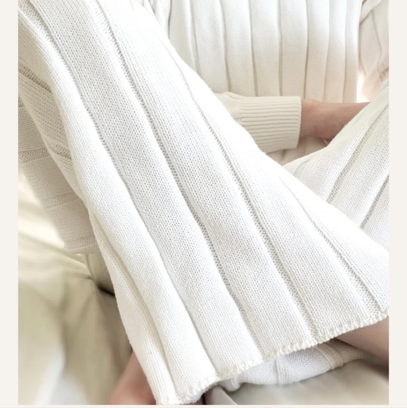 OATS Women's Wide Ribbed Knit Pant white 100 cotton - Picture 3 of 14